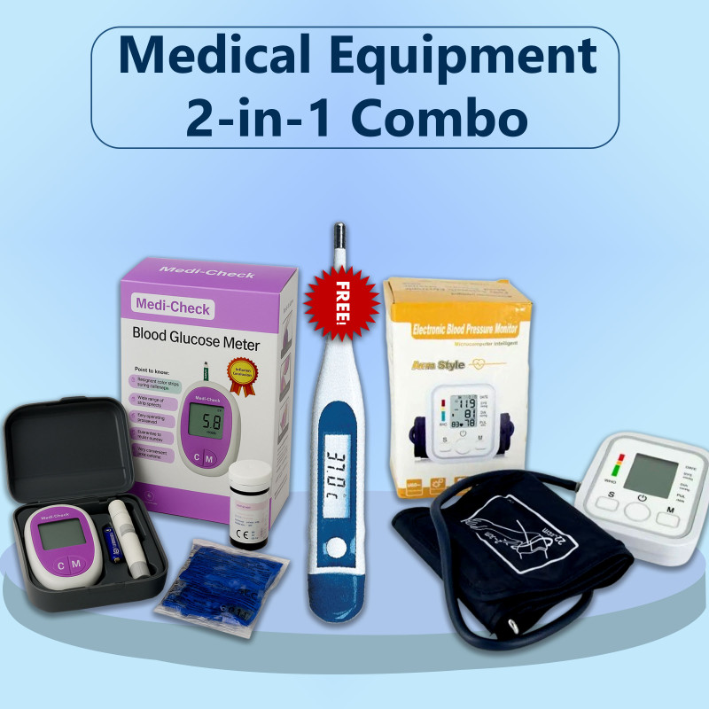 Medical Equipment 2-in-1 Combo Pack with Free Thermometer (Blood Glucose Meter + Digital BP Monito # 10910 # 1790